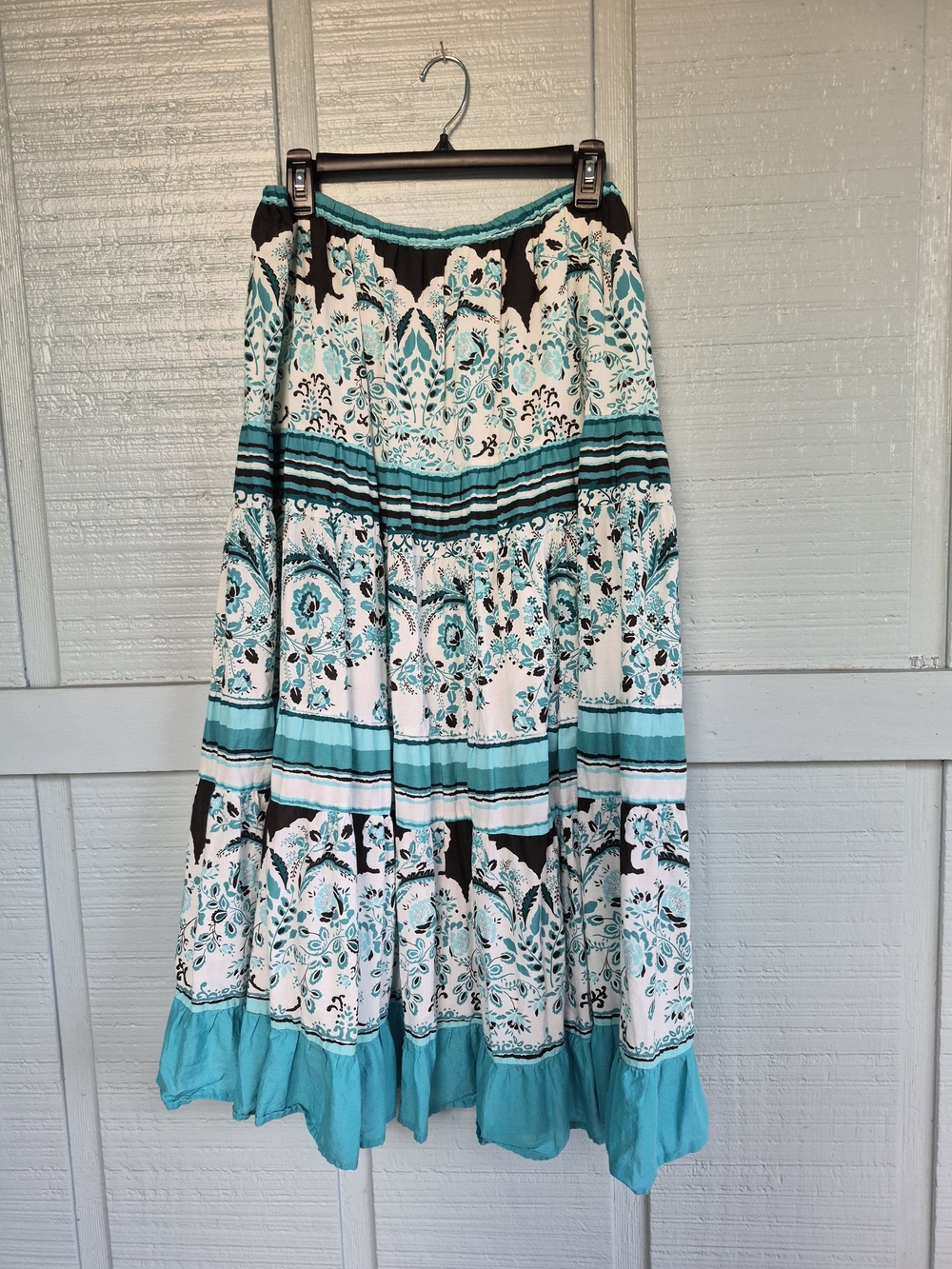 Choices Teal, White and Black Tiered A-Line Maxi Skirt Medium Boho Fairycore - Picture 3 of 3